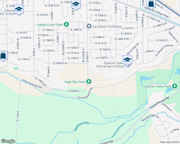 map of restaurants, bars, coffee shops, grocery stores, and more near 1634-1898 South 2300 East in Spanish Fork