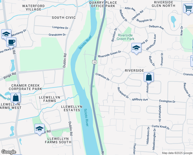 map of restaurants, bars, coffee shops, grocery stores, and more near 6386 Chippenhook Court in Dublin