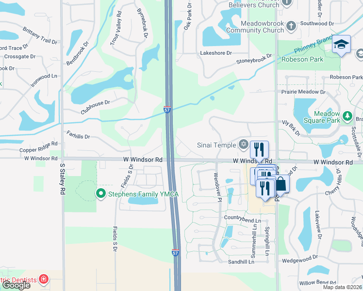 map of restaurants, bars, coffee shops, grocery stores, and more near 2302 Briar Hill Drive in Champaign