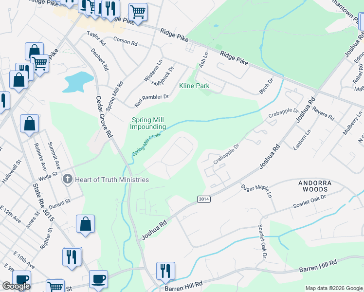 map of restaurants, bars, coffee shops, grocery stores, and more near 200 Ella Drive in Conshohocken