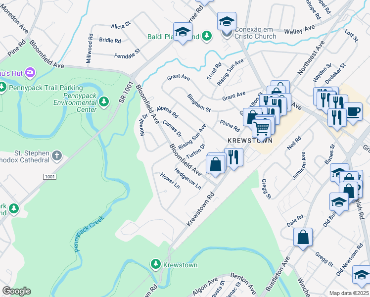 map of restaurants, bars, coffee shops, grocery stores, and more near 8907 Rising Sun Avenue in Philadelphia
