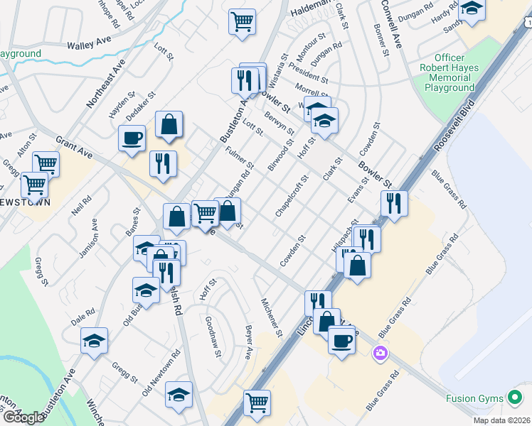 map of restaurants, bars, coffee shops, grocery stores, and more near 2026 Murray Street in Philadelphia