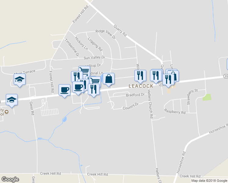 map of restaurants, bars, coffee shops, grocery stores, and more near 5 Broderick Court in Leacock-Leola-Bareville