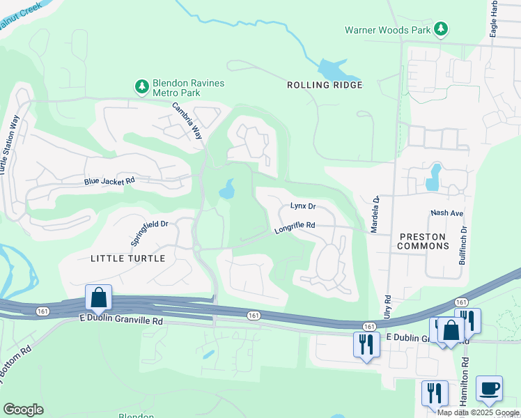 map of restaurants, bars, coffee shops, grocery stores, and more near 5514 Lynx Drive in Westerville