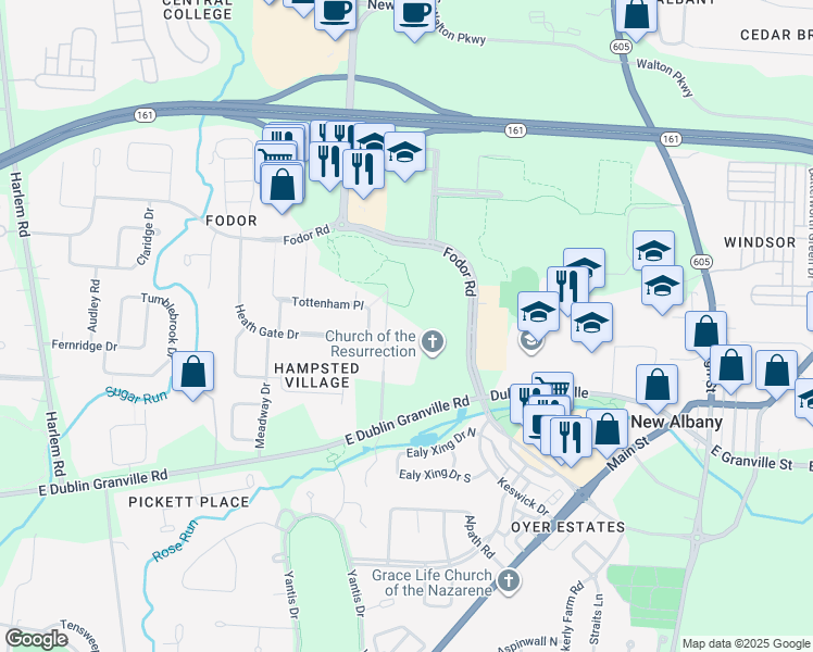 map of restaurants, bars, coffee shops, grocery stores, and more near 5610 Morgan Road in New Albany