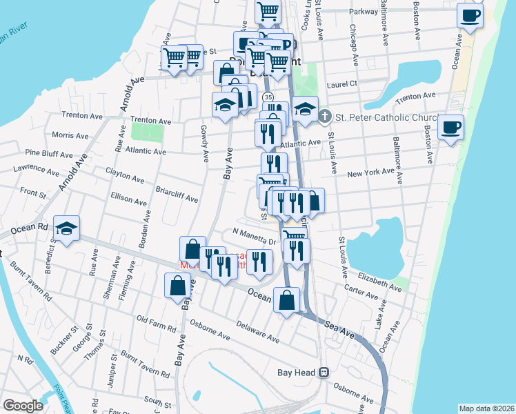 map of restaurants, bars, coffee shops, grocery stores, and more near 1123 Marcia Avenue in Point Pleasant Beach