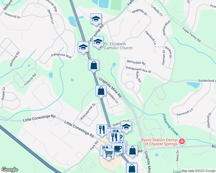 map of restaurants, bars, coffee shops, grocery stores, and more near 700 Hackberry Court in Chester Springs