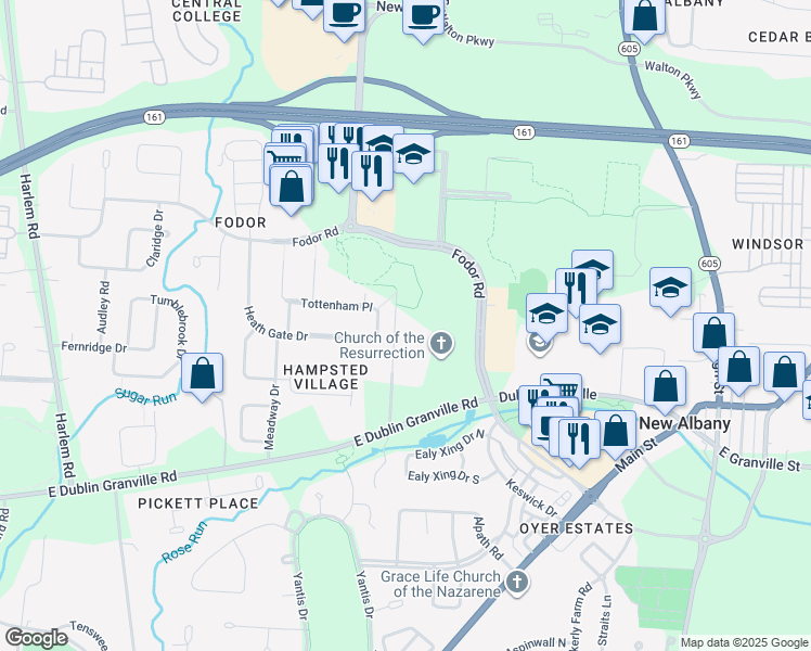 map of restaurants, bars, coffee shops, grocery stores, and more near 5610 Morgan Road in New Albany