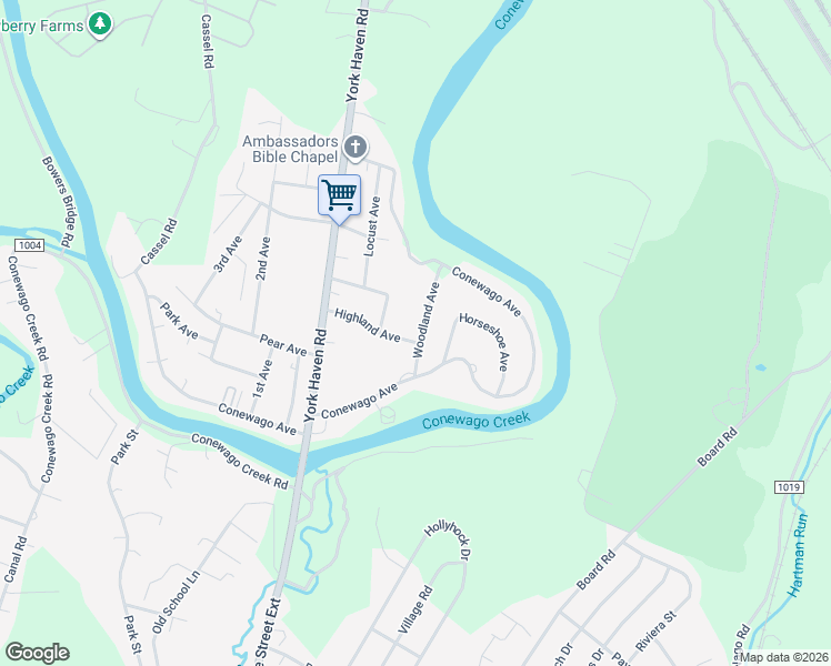 map of restaurants, bars, coffee shops, grocery stores, and more near 2740 York Haven Road in Manchester