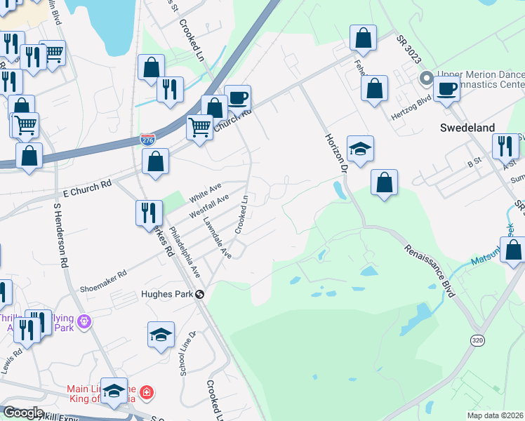 map of restaurants, bars, coffee shops, grocery stores, and more near 270 Bella Lane in King of Prussia