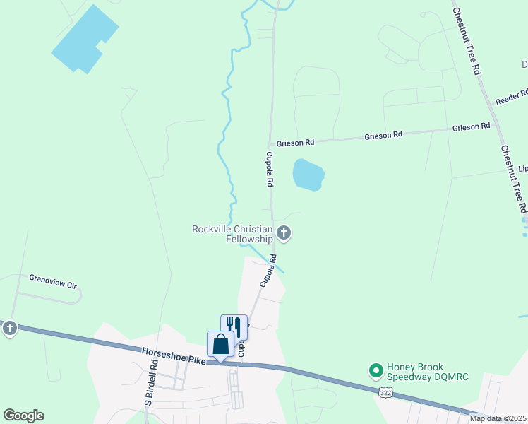 map of restaurants, bars, coffee shops, grocery stores, and more near 259 Cupola Road in Honey Brook