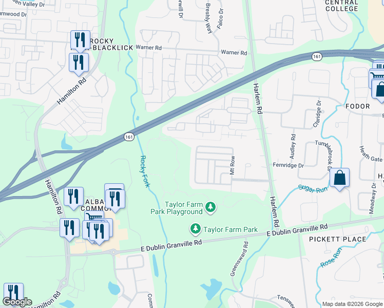 map of restaurants, bars, coffee shops, grocery stores, and more near 5029 Cloudberry Pass in New Albany