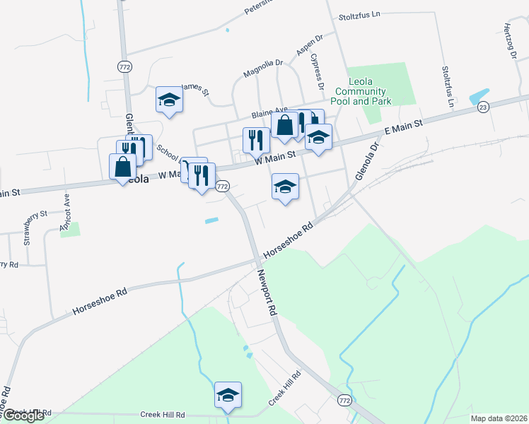 map of restaurants, bars, coffee shops, grocery stores, and more near 29 Chickadee Circle in Leacock-Leola-Bareville