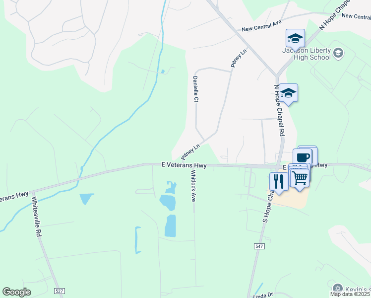 map of restaurants, bars, coffee shops, grocery stores, and more near 4 Pitney Lane in Jackson