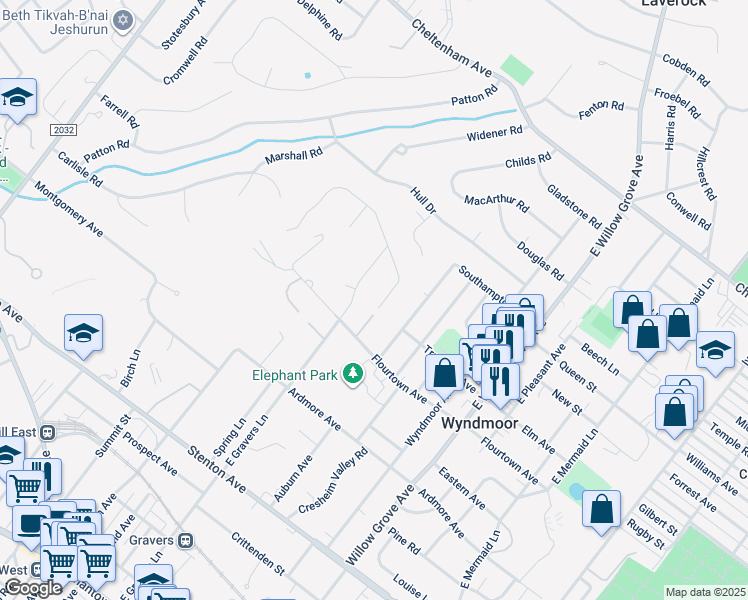 map of restaurants, bars, coffee shops, grocery stores, and more near 809 Elliston Drive in Wyndmoor