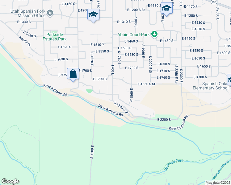 map of restaurants, bars, coffee shops, grocery stores, and more near 1862 South Vincent Ridge Drive in Spanish Fork