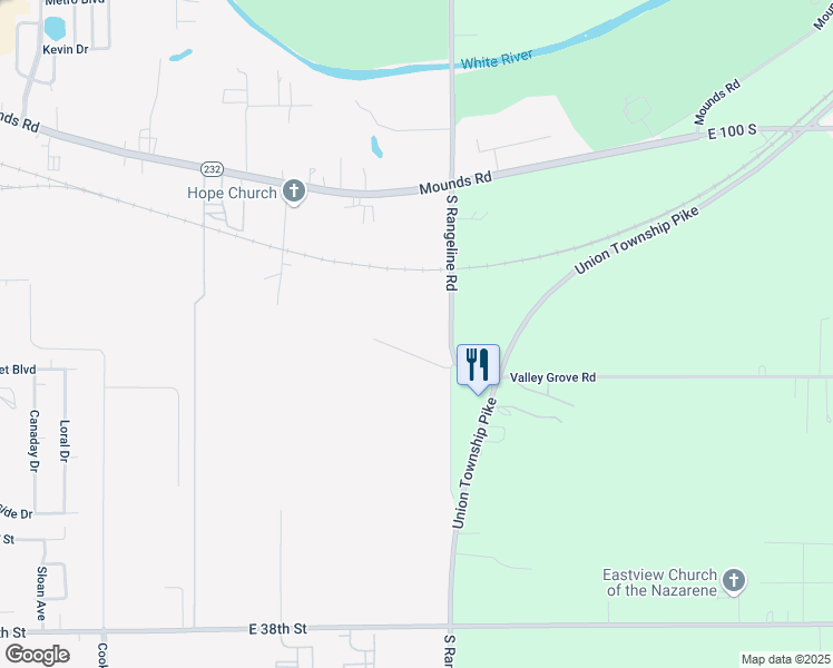 map of restaurants, bars, coffee shops, grocery stores, and more near 2927 South Rangeline Road in Anderson