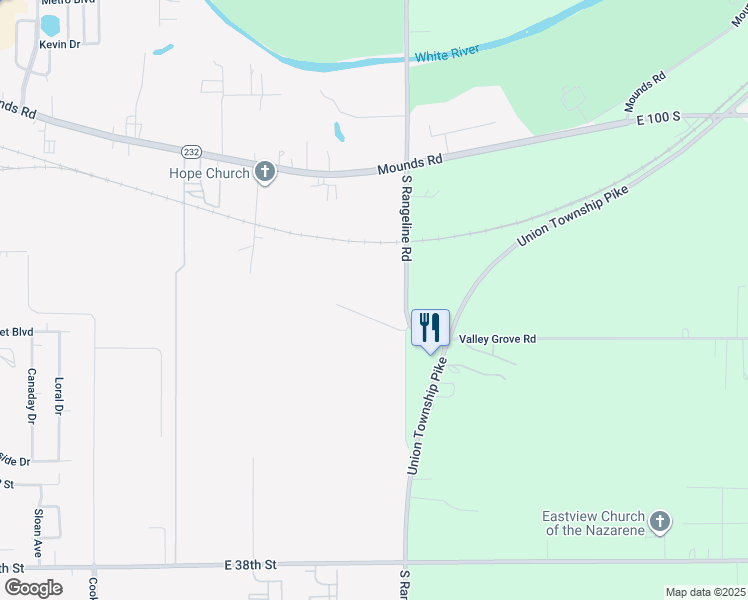 map of restaurants, bars, coffee shops, grocery stores, and more near 2927 South Rangeline Road in Anderson