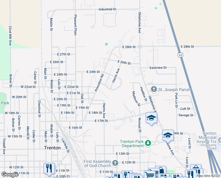 map of restaurants, bars, coffee shops, grocery stores, and more near 1700 Harris Avenue in Trenton