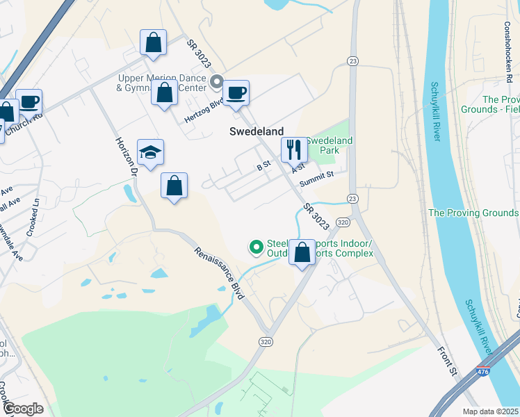 map of restaurants, bars, coffee shops, grocery stores, and more near 559 Summit Street in King of Prussia