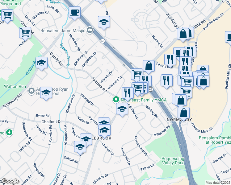 map of restaurants, bars, coffee shops, grocery stores, and more near 12002 Elmore Road in Philadelphia