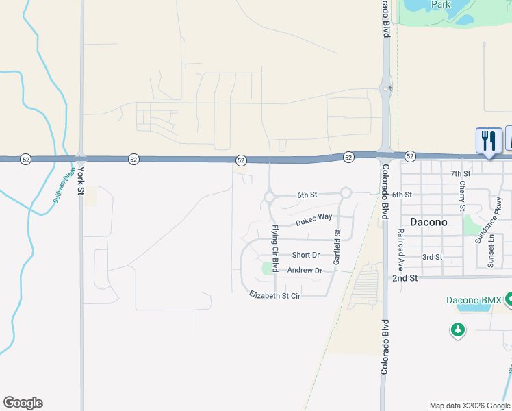 map of restaurants, bars, coffee shops, grocery stores, and more near 505 Colins Court in Dacono