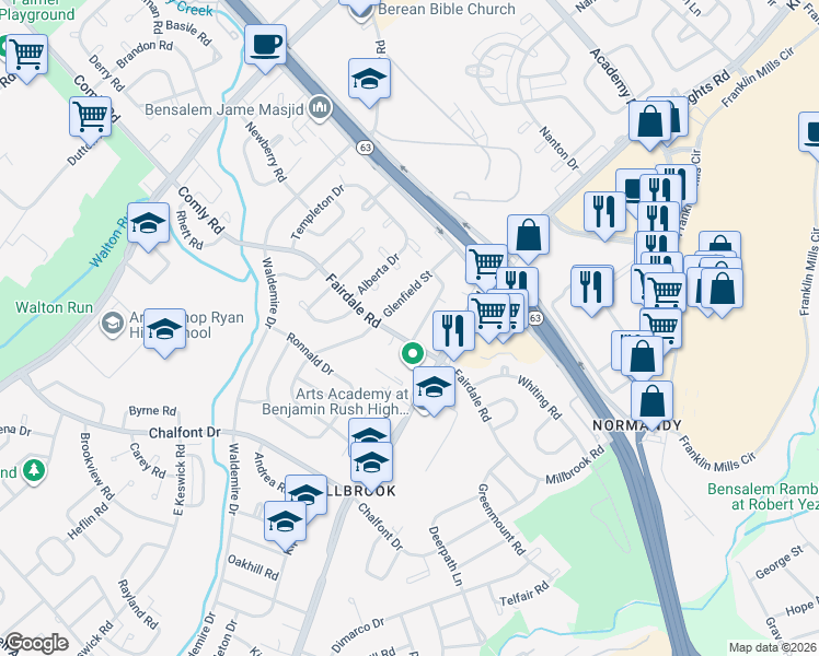 map of restaurants, bars, coffee shops, grocery stores, and more near 12008 Elmore Road in Philadelphia