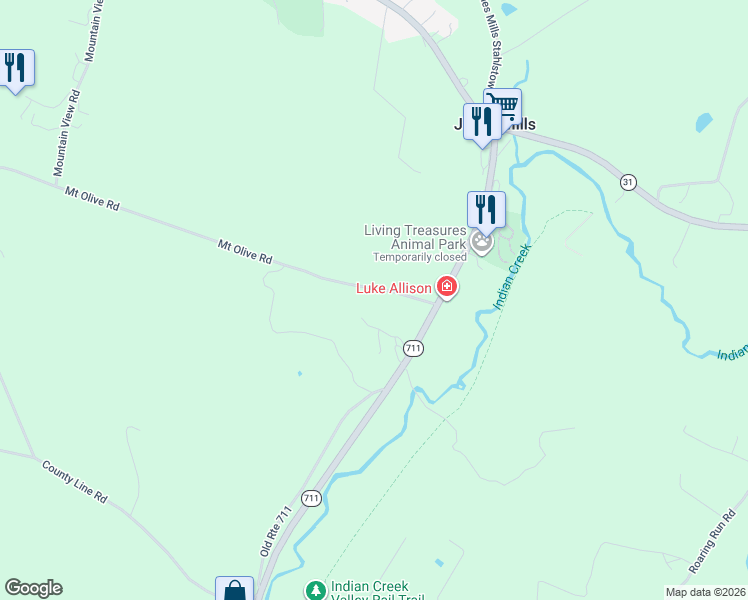 map of restaurants, bars, coffee shops, grocery stores, and more near 252 Mount Olive Road in Champion