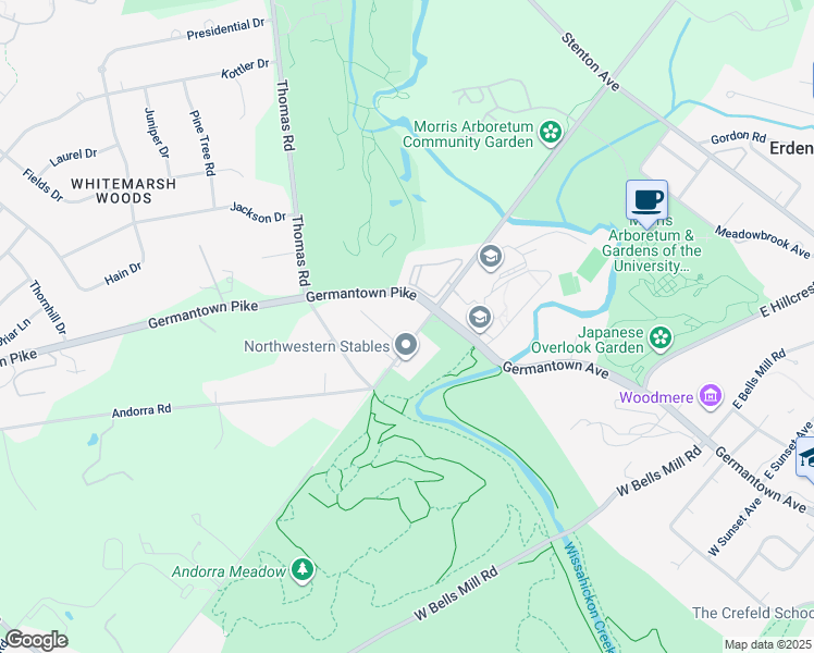 map of restaurants, bars, coffee shops, grocery stores, and more near 31 West Northwestern Avenue in Philadelphia