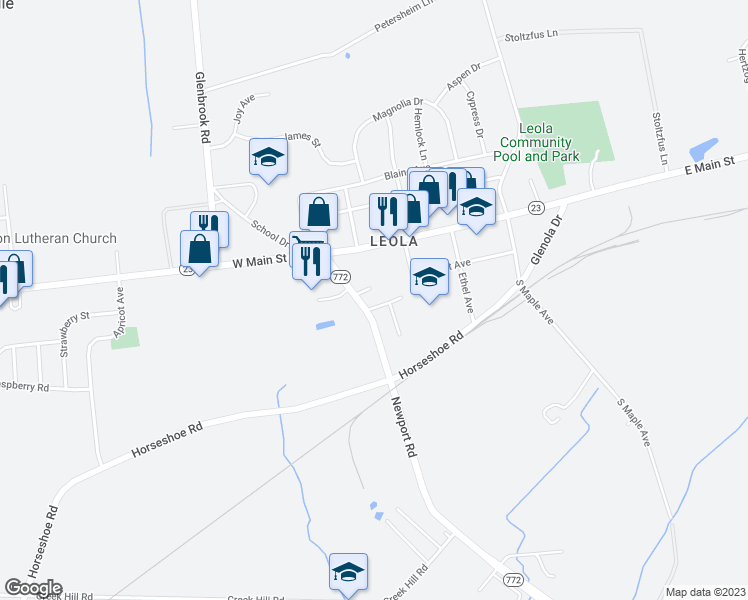 map of restaurants, bars, coffee shops, grocery stores, and more near 5 Village Drive in Leacock-Leola-Bareville