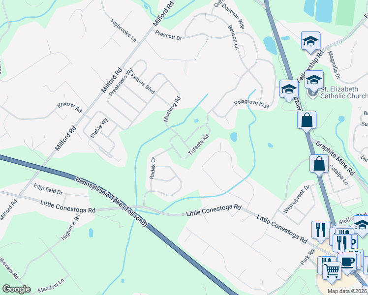 map of restaurants, bars, coffee shops, grocery stores, and more near in Chester Springs