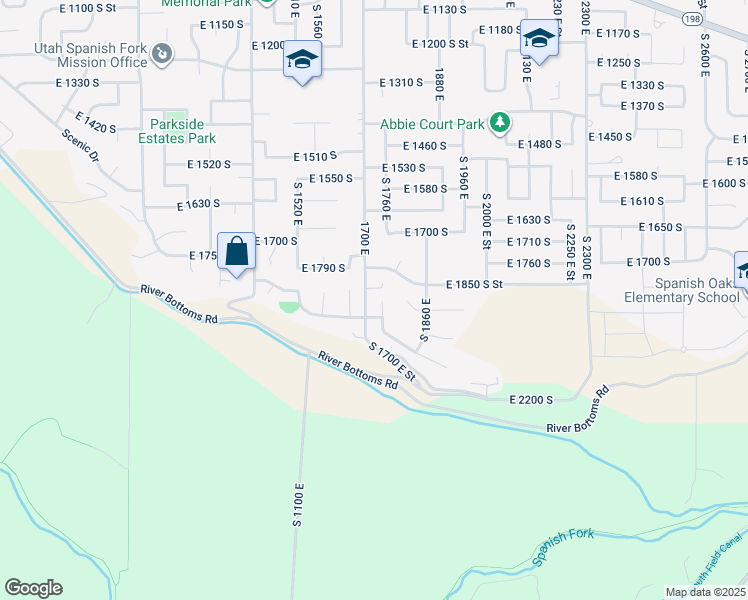 map of restaurants, bars, coffee shops, grocery stores, and more near 1862 South Vincent Ridge Drive in Spanish Fork