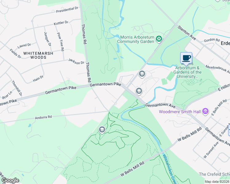 map of restaurants, bars, coffee shops, grocery stores, and more near 7 Oak Road in Philadelphia