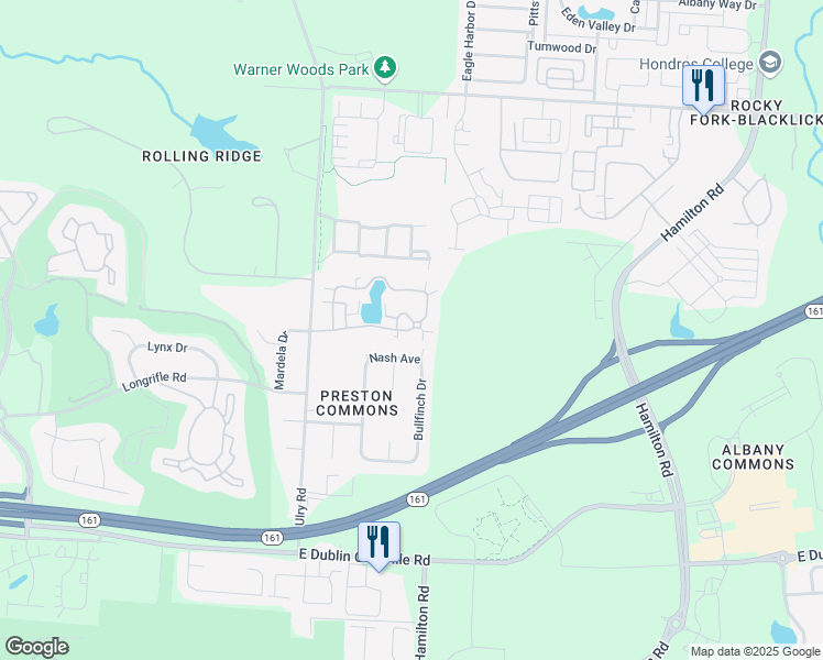 map of restaurants, bars, coffee shops, grocery stores, and more near 6111 Blendon Chase Drive in Westerville