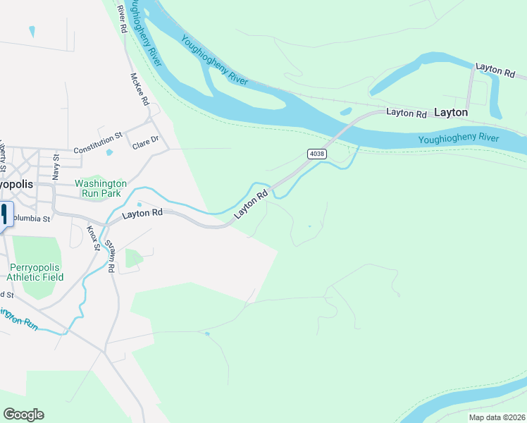 map of restaurants, bars, coffee shops, grocery stores, and more near 492 Layton Road in Perryopolis