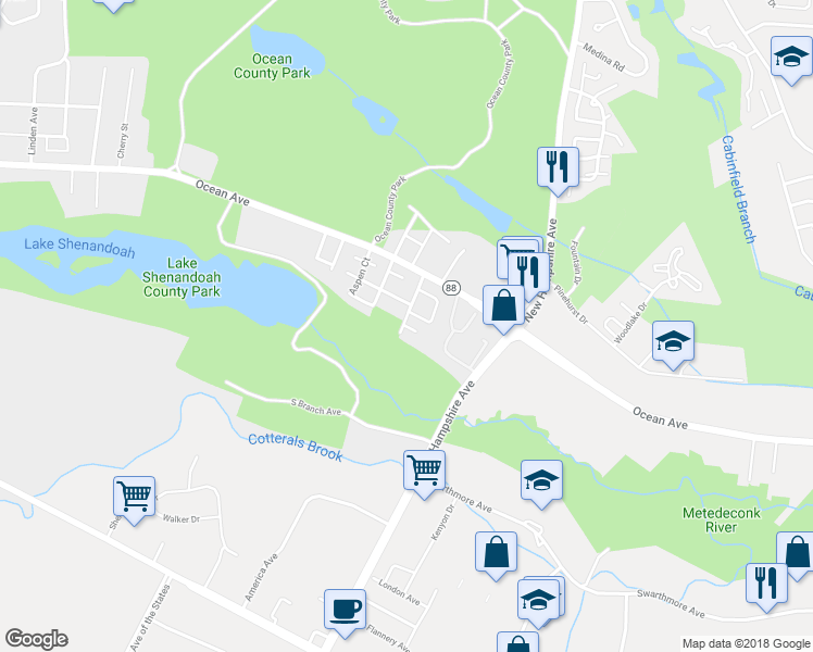 map of restaurants, bars, coffee shops, grocery stores, and more near 103 Dee Court in Lakewood Township