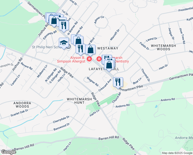 map of restaurants, bars, coffee shops, grocery stores, and more near in Montgomery County