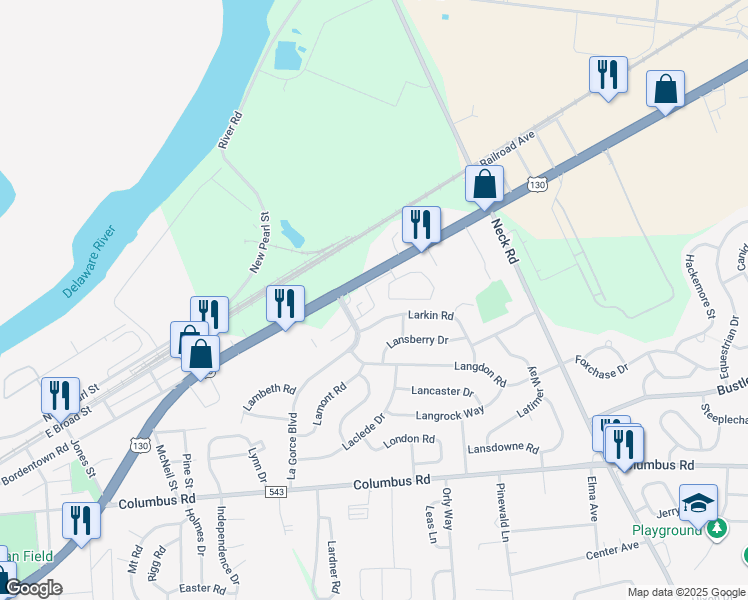 map of restaurants, bars, coffee shops, grocery stores, and more near 1400 U.S. 130 in Burlington