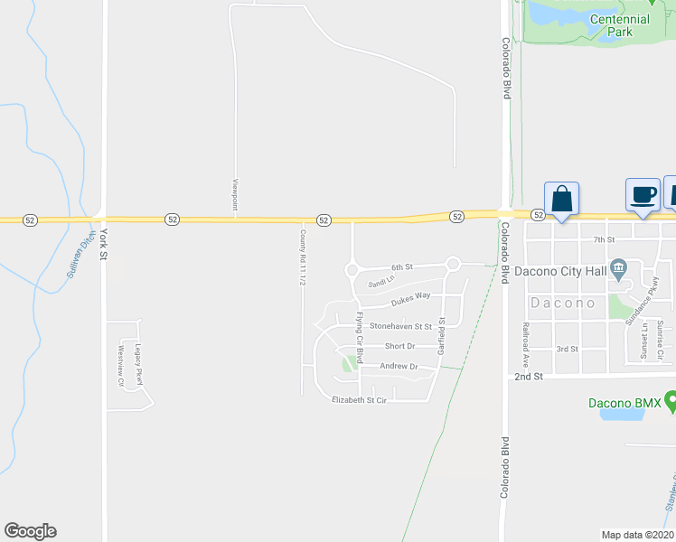 map of restaurants, bars, coffee shops, grocery stores, and more near 505 Colins Court in Dacono