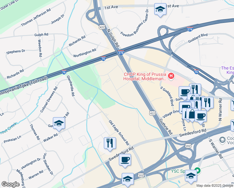 map of restaurants, bars, coffee shops, grocery stores, and more near 63 Drummers Lane in Wayne