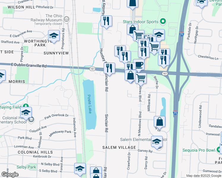 map of restaurants, bars, coffee shops, grocery stores, and more near 5914 Sinclair Road in Columbus