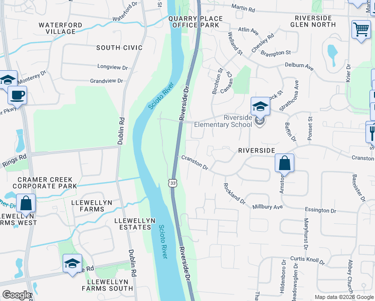 map of restaurants, bars, coffee shops, grocery stores, and more near 6458 Cobble Way in Dublin
