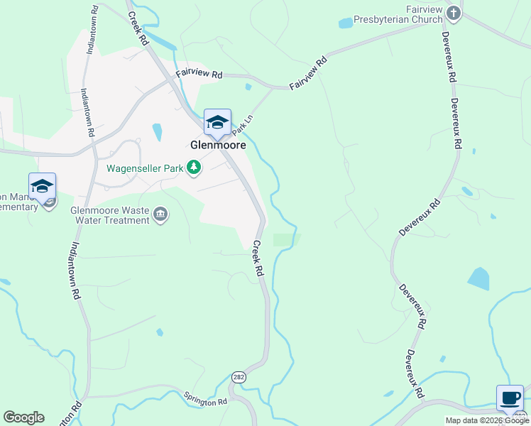 map of restaurants, bars, coffee shops, grocery stores, and more near 1765 Creek Road in Glenmoore