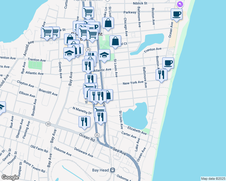 map of restaurants, bars, coffee shops, grocery stores, and more near 407 Philadelphia Avenue in Point Pleasant Beach