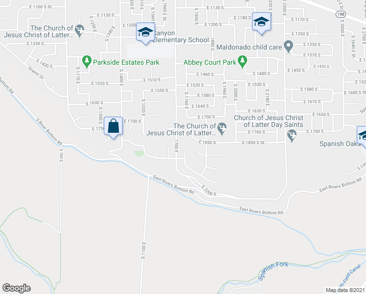 map of restaurants, bars, coffee shops, grocery stores, and more near 1862 South Vincent Ridge Drive in Spanish Fork