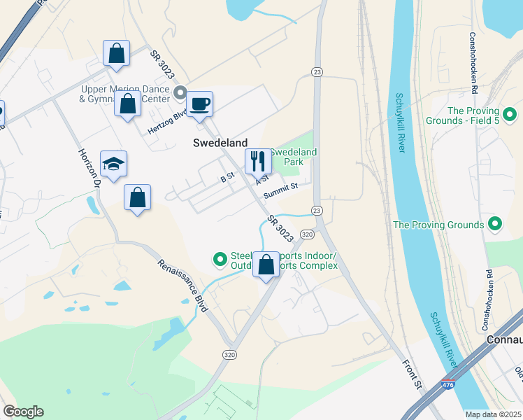 map of restaurants, bars, coffee shops, grocery stores, and more near 705 Flinthill Road in King of Prussia