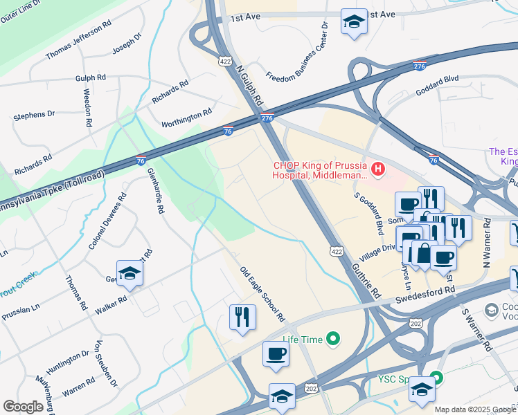 map of restaurants, bars, coffee shops, grocery stores, and more near 63 Drummers Lane in Wayne