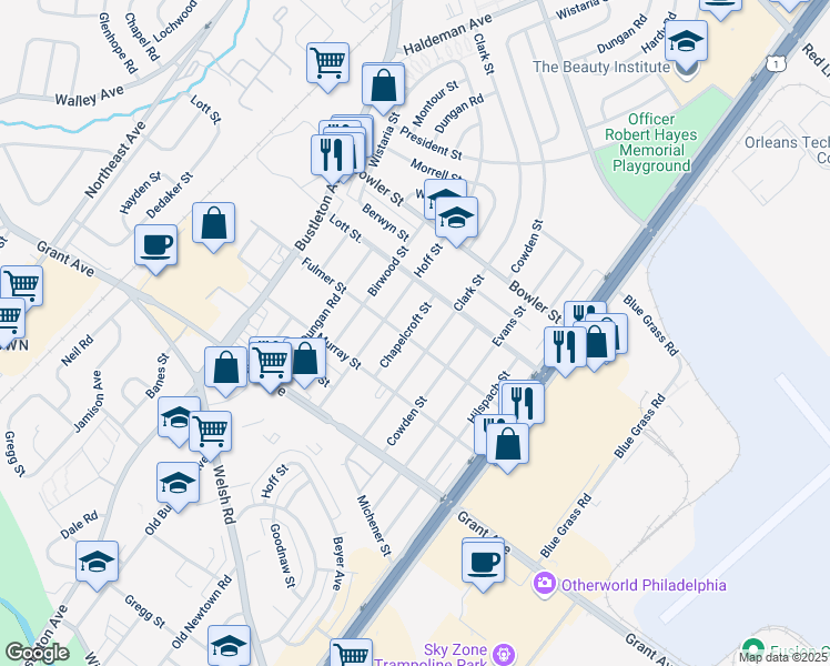 map of restaurants, bars, coffee shops, grocery stores, and more near 2013 Fulmer Street in Philadelphia