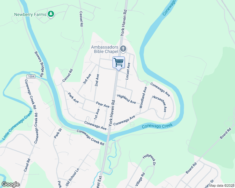 map of restaurants, bars, coffee shops, grocery stores, and more near 3230 York Haven Road in Manchester