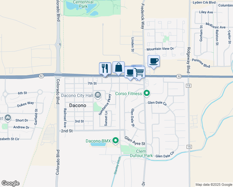map of restaurants, bars, coffee shops, grocery stores, and more near 510 Sundance Circle in Dacono